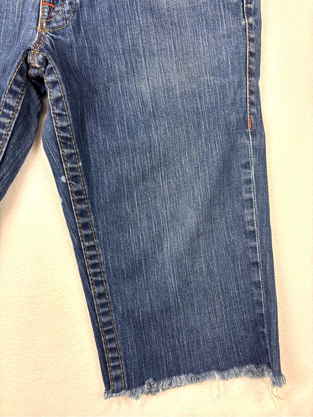 Vintage True Religion Bobby World Tour Blue Denim Cut Off Shorts Sz 34